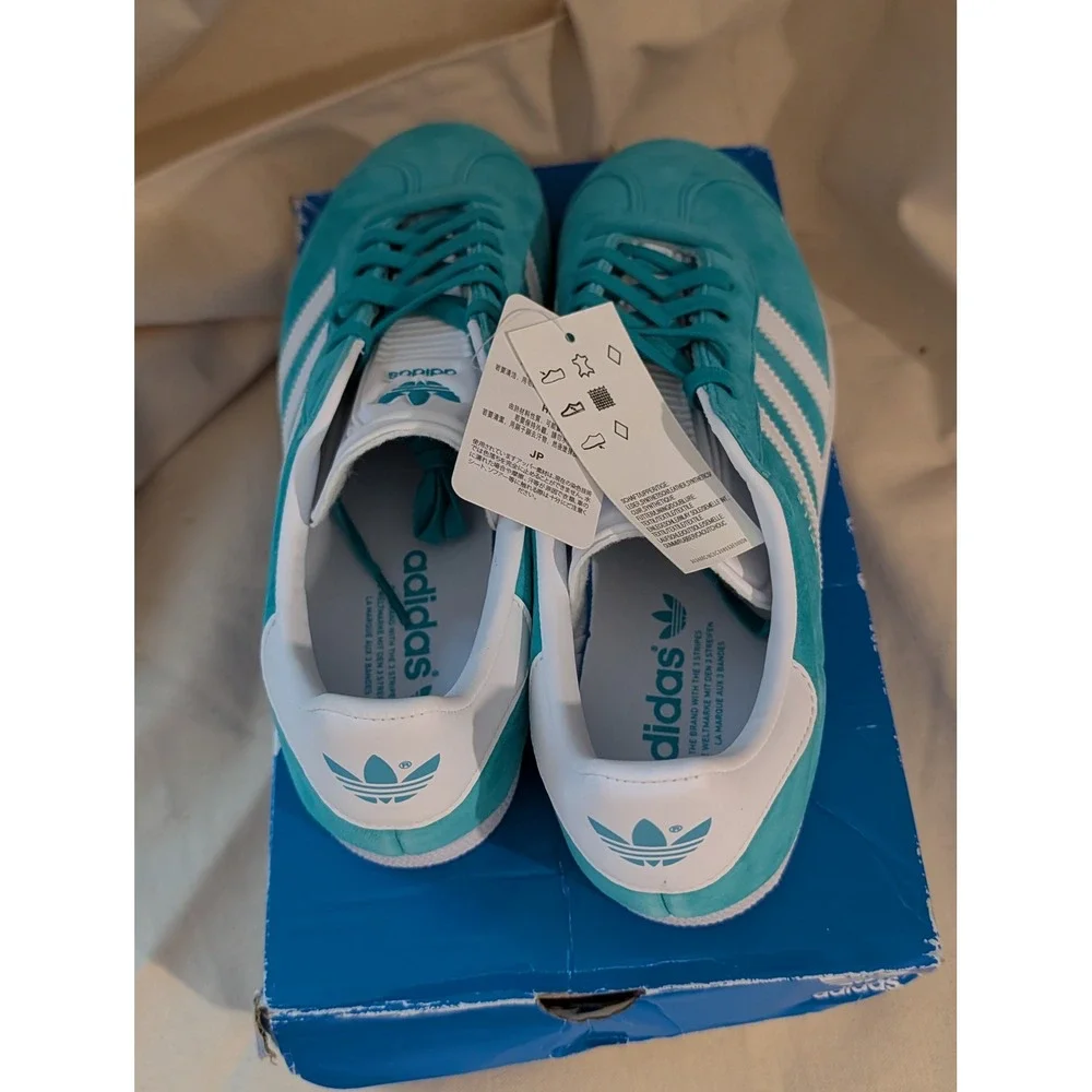 Adidas Originals Gazelle Hi-Res Aqua White Suede Sneakers EE5510 Mens 9 NEW